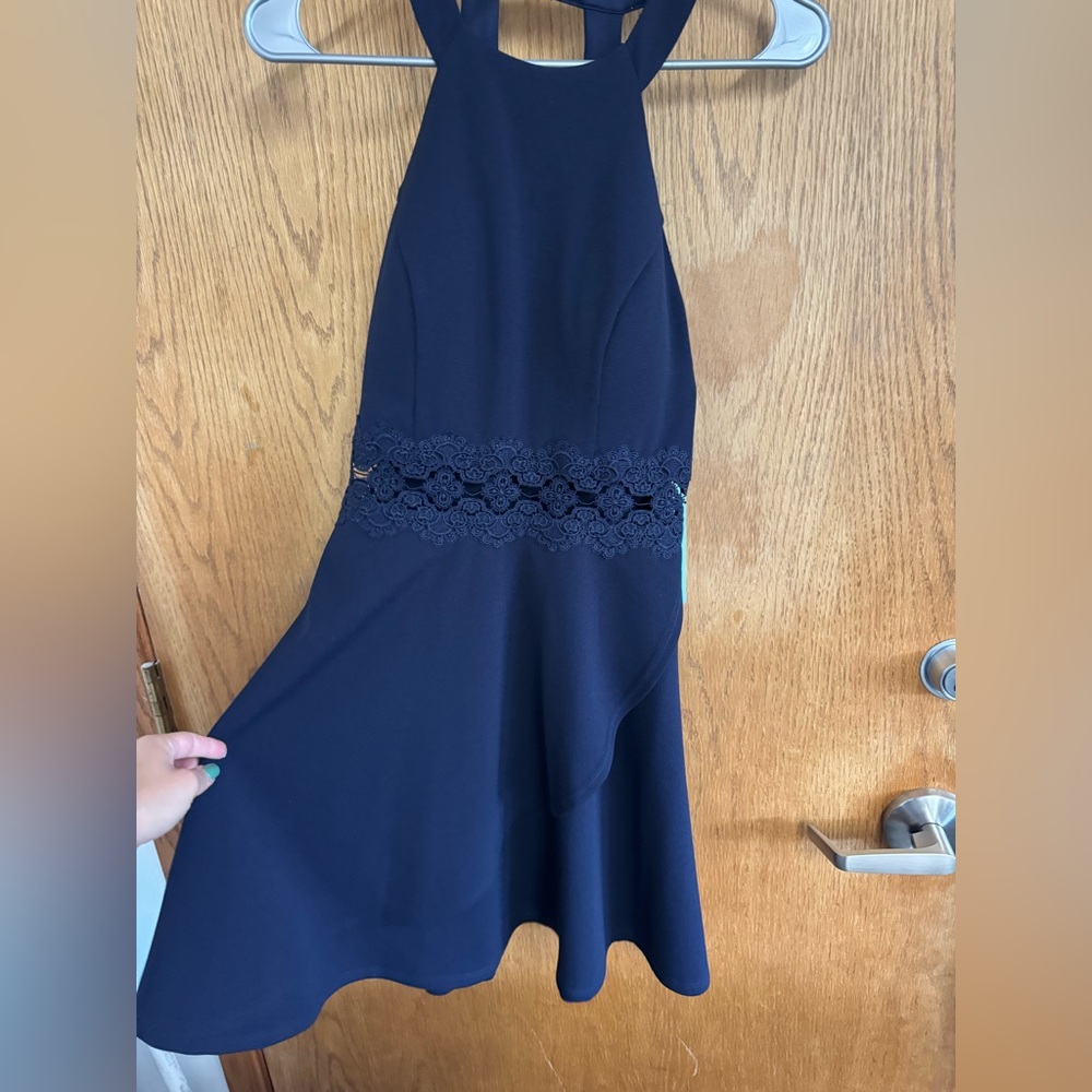 My Michelle Navy Dress with Lace Accents